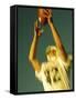 Football Player Reaching Up To Catch a Ball-null-Framed Stretched Canvas