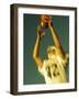 Football Player Reaching Up To Catch a Ball-null-Framed Photographic Print