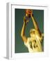 Football Player Reaching Up To Catch a Ball-null-Framed Photographic Print