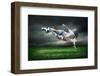 Football Player with Ball in Action Outdoors-Andrey Yurlov-Framed Photographic Print