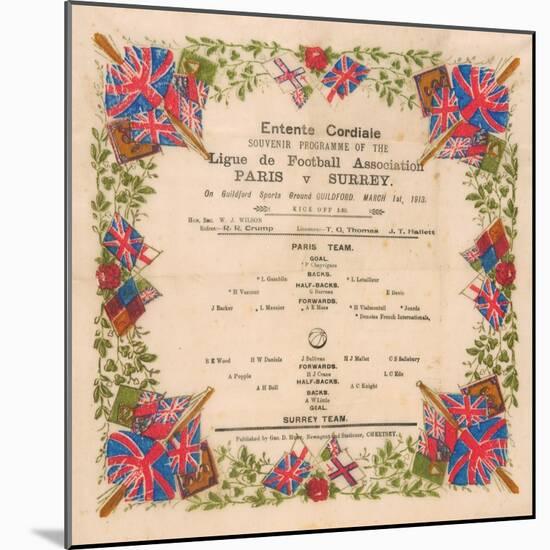 Football Programme for Paris vs. Surrey, Entente Cordiale Match, 1st March 1913-null-Mounted Giclee Print