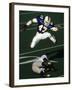 Football Running Back Flys over the Defense-null-Framed Photographic Print