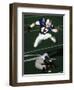 Football Running Back Flys over the Defense-null-Framed Photographic Print