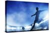 Football, Soccer Match. A Player Shooting on Goal. Lights on the Stadium at Night.-Michal Bednarek-Stretched Canvas