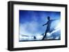 Football, Soccer Match. A Player Shooting on Goal. Lights on the Stadium at Night.-Michal Bednarek-Framed Photographic Print