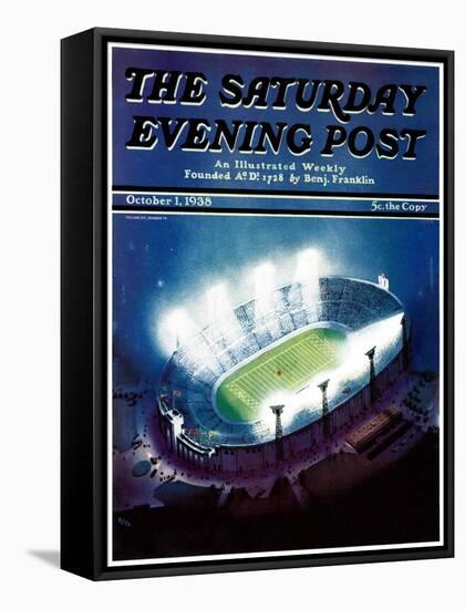 "Football Stadium at Night," Saturday Evening Post Cover, October 1, 1938-Wesley Neff-Framed Stretched Canvas