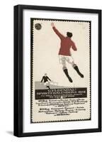 Footballer Leaps for the Ball on a Poster for a Norwegian Sports Calendar-null-Framed Photographic Print