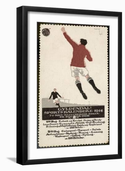 Footballer Leaps for the Ball on a Poster for a Norwegian Sports Calendar-null-Framed Photographic Print