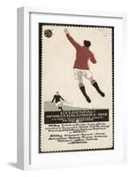 Footballer Leaps for the Ball on a Poster for a Norwegian Sports Calendar-null-Framed Photographic Print