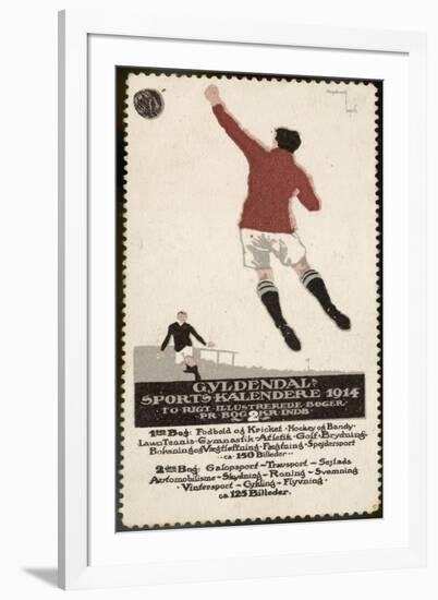 Footballer Leaps for the Ball on a Poster for a Norwegian Sports Calendar-null-Framed Photographic Print