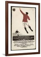 Footballer Leaps for the Ball on a Poster for a Norwegian Sports Calendar-null-Framed Photographic Print