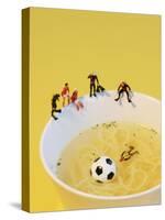 Footballers Looking for Ball in Noodle Soup Pond-Martina Schindler-Stretched Canvas