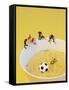 Footballers Looking for Ball in Noodle Soup Pond-Martina Schindler-Framed Stretched Canvas