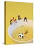 Footballers Looking for Ball in Noodle Soup Pond-Martina Schindler-Stretched Canvas