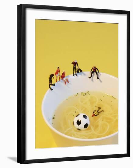 Footballers Looking for Ball in Noodle Soup Pond-Martina Schindler-Framed Photographic Print