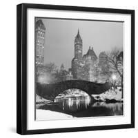 Footbridge in Snowy Central Park-null-Framed Premium Photographic Print