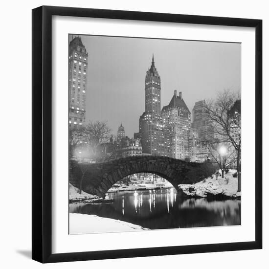 Footbridge in Snowy Central Park-null-Framed Premium Photographic Print