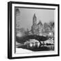 Footbridge in Snowy Central Park-null-Framed Premium Photographic Print