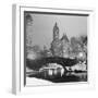 Footbridge in Snowy Central Park-null-Framed Premium Photographic Print