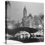 Footbridge in Snowy Central Park-null-Stretched Canvas