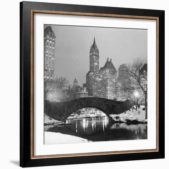 Footbridge in Snowy Central Park-null-Framed Photographic Print