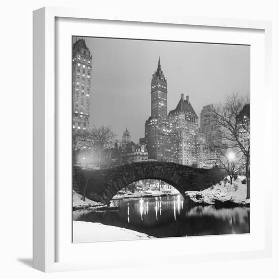 Footbridge in Snowy Central Park-null-Framed Photographic Print