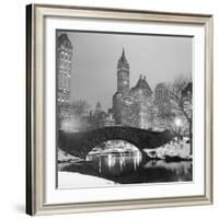 Footbridge in Snowy Central Park-null-Framed Photographic Print