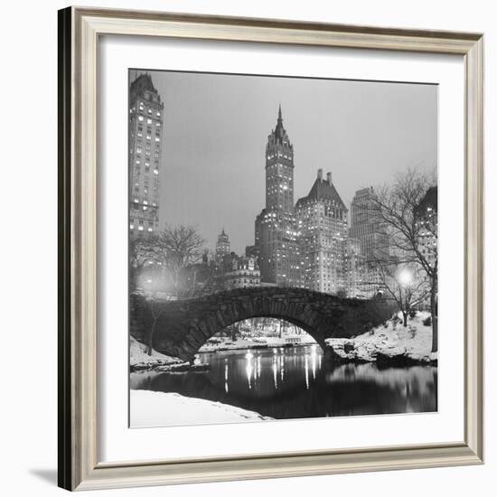 Footbridge in Snowy Central Park-null-Framed Photographic Print