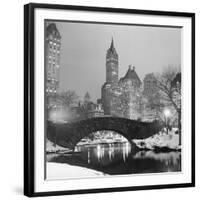 Footbridge in Snowy Central Park-null-Framed Photographic Print