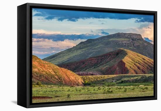 Foothills of Rocky Mountains in Colorado - Red Mountain Open Space near Fort Collins with a Dam on-PixelsAway-Framed Stretched Canvas