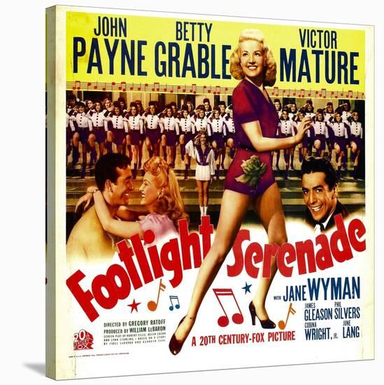 Footlight Serenade, John Payne, Betty Grable, Victor Mature on Window Card, 1942-null-Stretched Canvas