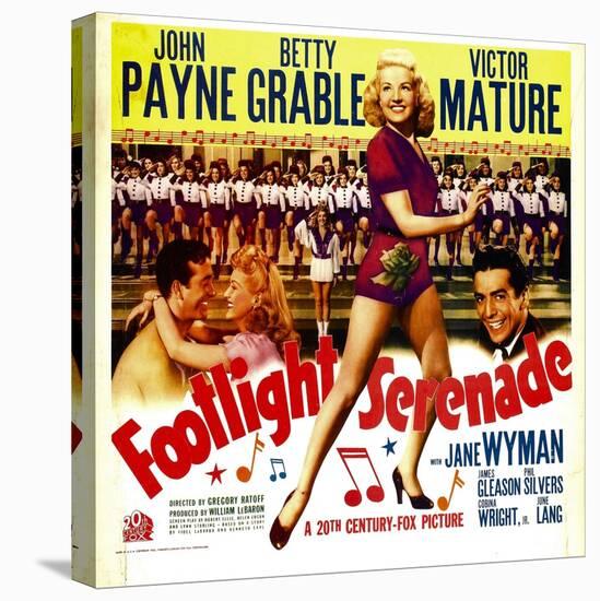 Footlight Serenade, John Payne, Betty Grable, Victor Mature on Window Card, 1942-null-Stretched Canvas