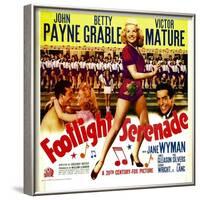 Footlight Serenade, John Payne, Betty Grable, Victor Mature on Window Card, 1942-null-Framed Photo