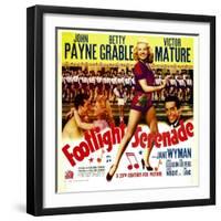 Footlight Serenade, John Payne, Betty Grable, Victor Mature on Window Card, 1942-null-Framed Photo