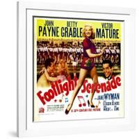 Footlight Serenade, John Payne, Betty Grable, Victor Mature on Window Card, 1942-null-Framed Photo