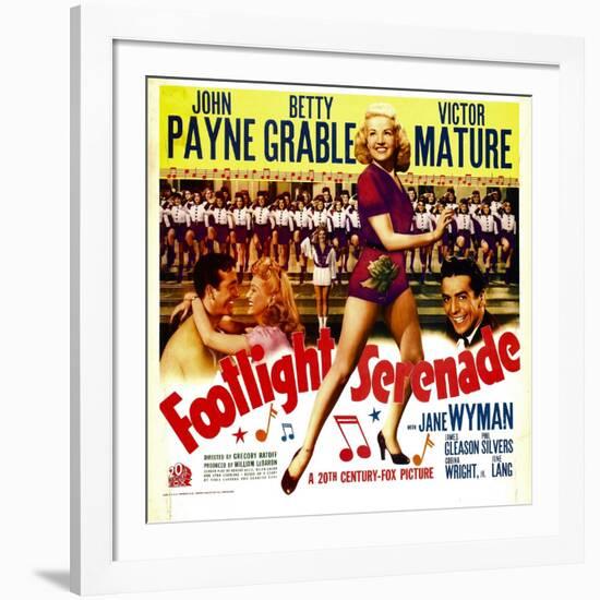 Footlight Serenade, John Payne, Betty Grable, Victor Mature on Window Card, 1942-null-Framed Photo