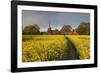 Footpath in rapeseed field to village of Peasemore and St. Barnabas church, Peasemore-Stuart Black-Framed Photographic Print