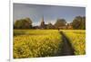 Footpath in rapeseed field to village of Peasemore and St. Barnabas church, Peasemore-Stuart Black-Framed Photographic Print