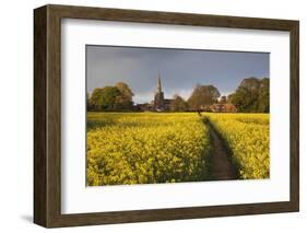 Footpath in rapeseed field to village of Peasemore and St. Barnabas church, Peasemore-Stuart Black-Framed Photographic Print