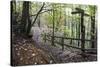 Footpath Sign at Milners Fork in Nidd Gorge Woods Near Bilton-Mark Sunderland-Stretched Canvas