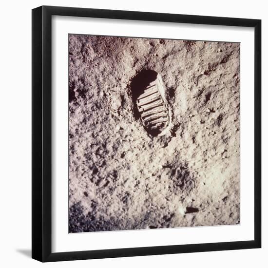 Footprint Left by Astronaut on Lunar Soil During Apollo 11 Lunar Mission in Walk on Moon's Surface-null-Framed Photographic Print