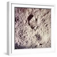 Footprint Left by Astronaut on Lunar Soil During Apollo 11 Lunar Mission in Walk on Moon's Surface-null-Framed Photographic Print