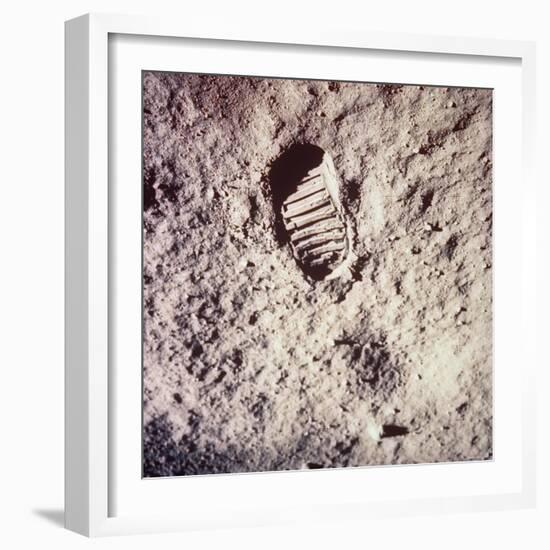 Footprint Left by Astronaut on Lunar Soil During Apollo 11 Lunar Mission in Walk on Moon's Surface-null-Framed Photographic Print