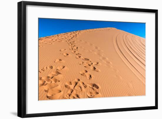 Footprints in Desert in Coral Pink Sand Dunes State Park,Utah-lorcel-Framed Photographic Print