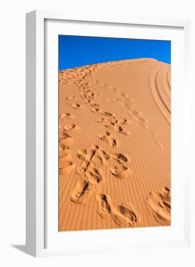 Footprints in Desert in Coral Pink Sand Dunes State Park,Utah-lorcel-Framed Photographic Print