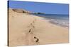 Footprints in the sand, Playa Papagayo beach, near Playa Blanca, Lanzarote, Canary Islands, Spain-Markus Lange-Stretched Canvas