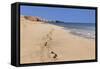 Footprints in the sand, Playa Papagayo beach, near Playa Blanca, Lanzarote, Canary Islands, Spain-Markus Lange-Framed Stretched Canvas