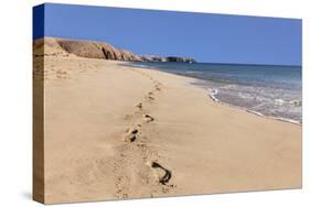 Footprints in the sand, Playa Papagayo beach, near Playa Blanca, Lanzarote, Canary Islands, Spain-Markus Lange-Stretched Canvas