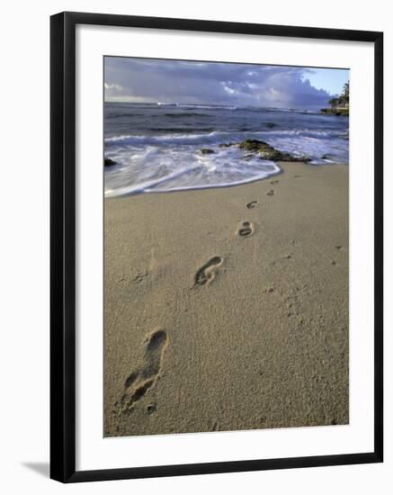 Footprints in the Sand, Turtle Bay Resort Beach, Northshore, Oahu, Hawaii, USA-Darrell Gulin-Framed Photographic Print