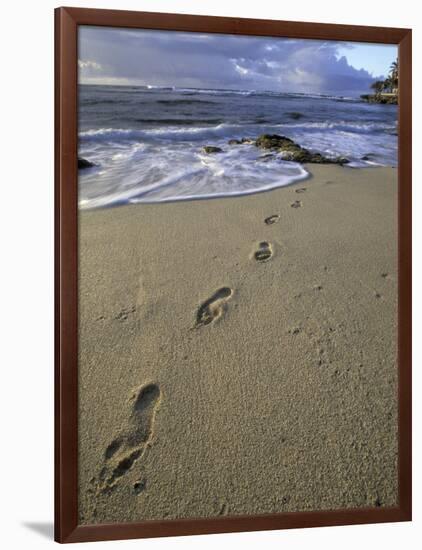 Footprints in the Sand, Turtle Bay Resort Beach, Northshore, Oahu, Hawaii, USA-Darrell Gulin-Framed Photographic Print